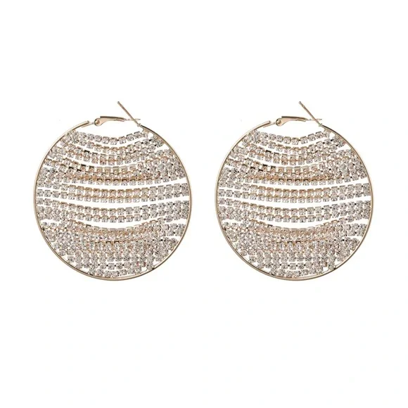 Statement RHINESTONE CHAIN ROUND EARRINGS - GOLDEN NWOT - Picture 2 of 4